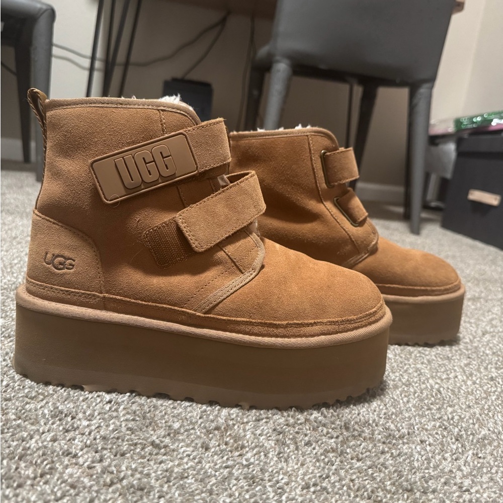 UGG Chestnut Platform Boots with Velcro Straps